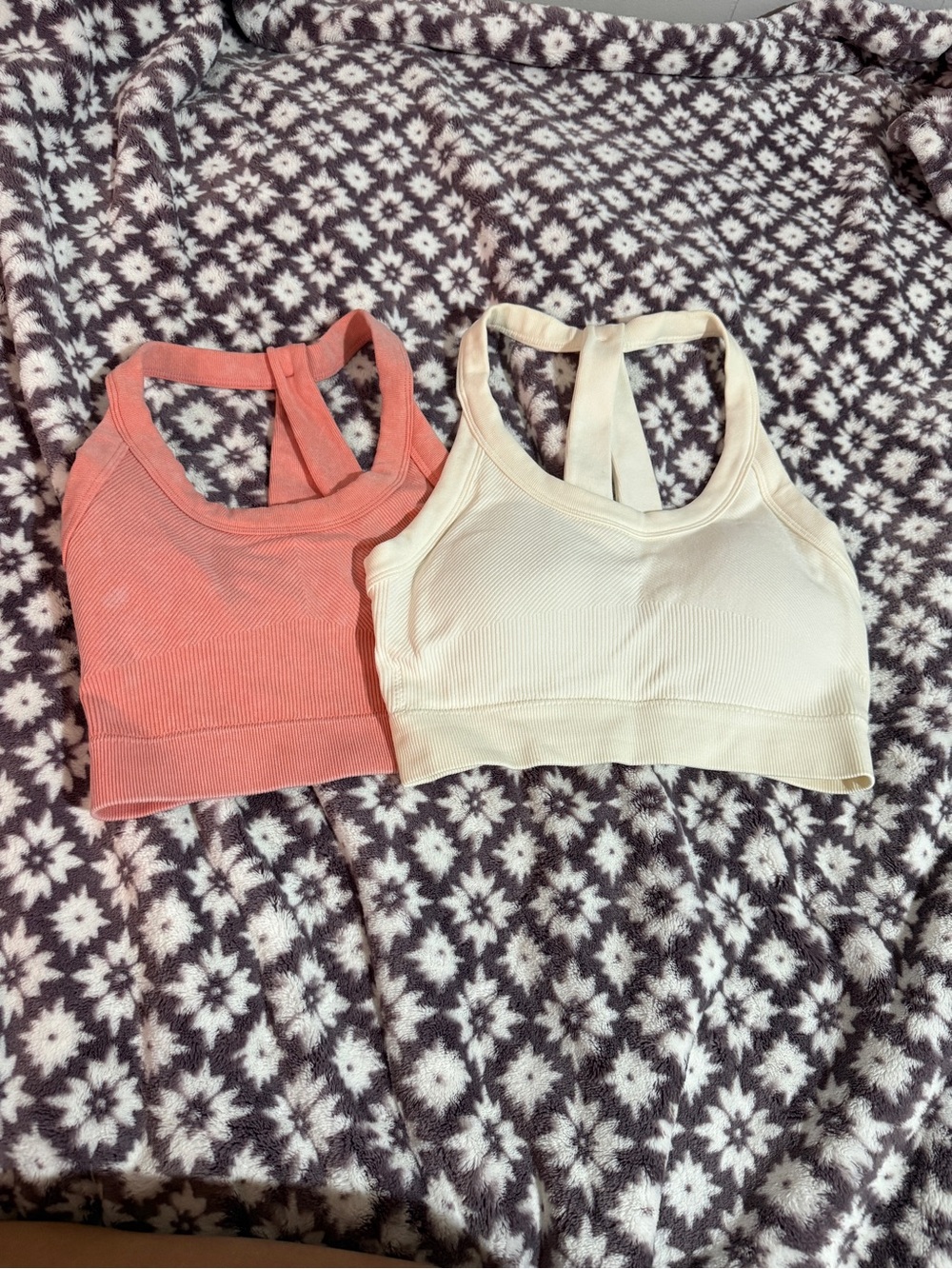 90 Degree By Reflex Ribbed Racerback Crop Tops in Coral and Cream